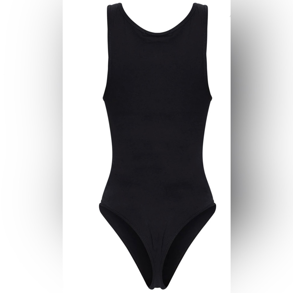 Basic Black Cotton Blend Plunge Sleeveless Bodysuit